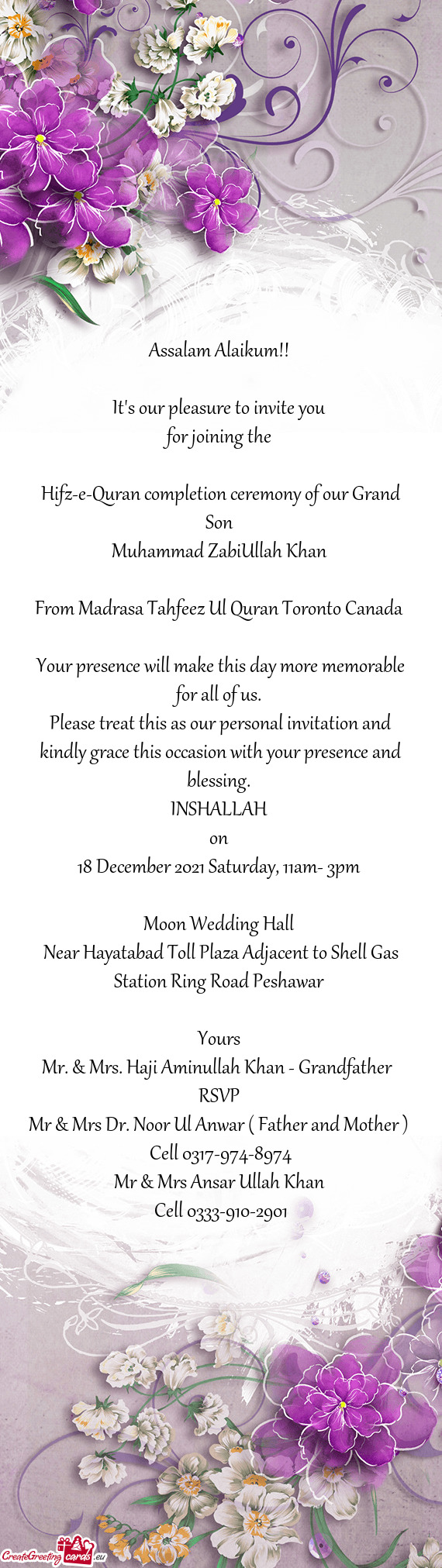 From Madrasa Tahfeez Ul Quran Toronto Canada - Free cards