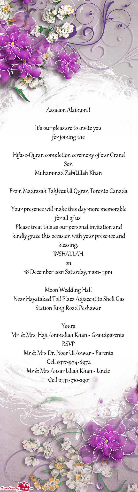 From Madrasah Tahfeez Ul Quran Toronto Canada