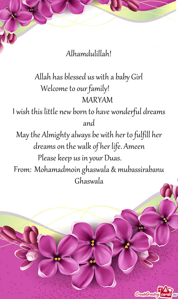 From: Mohamadmoin ghaswala & mubassirabanu Ghaswala