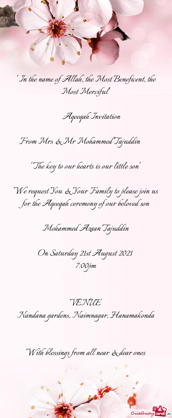 From Mrs & Mr Mohammed Tajuddin