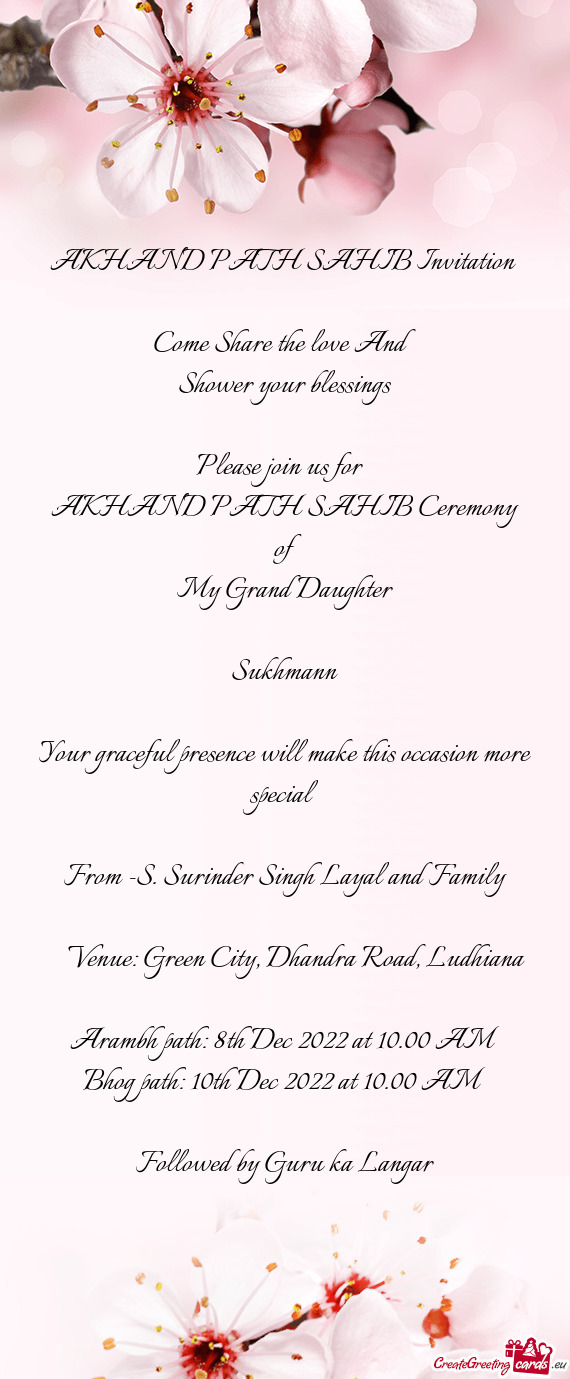From -S. Surinder Singh Layal and Family