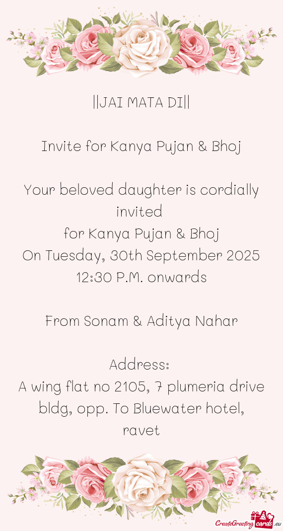 From Sonam & Aditya Nahar