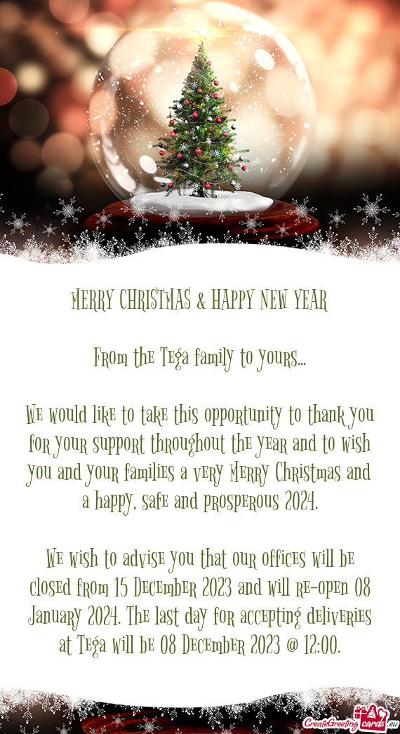 From the Tega family to yours