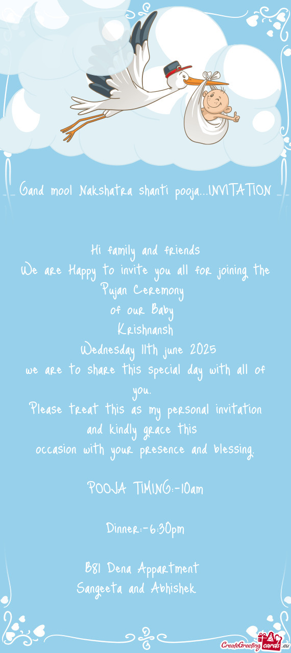 Gand mool Nakshatra shanti pooja...INVITATION