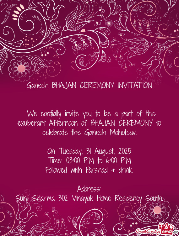 Ganesh BHAJAN CEREMONY INVITATION