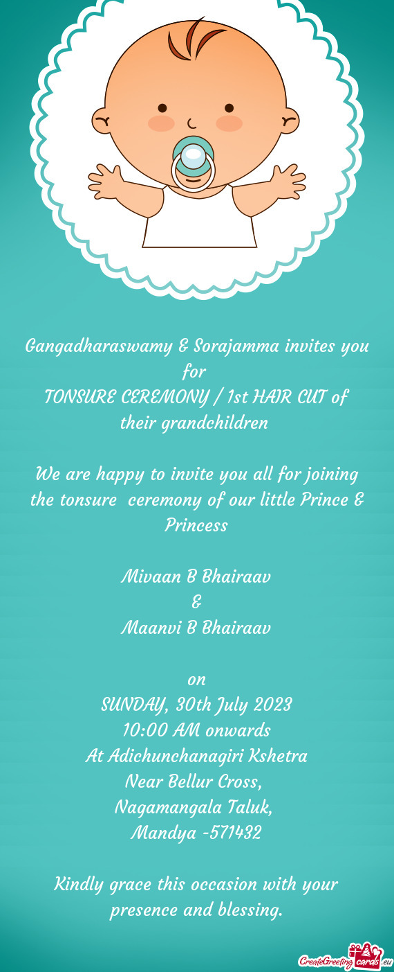 Gangadharaswamy & Sorajamma invites you for