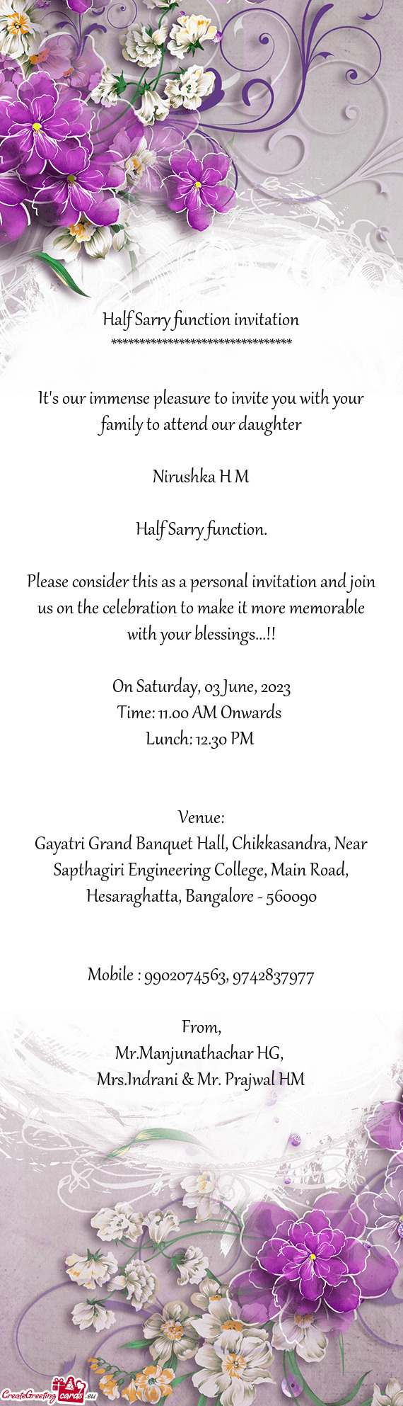 Gayatri Grand Banquet Hall, Chikkasandra, Near Sapthagiri Engineering College, Main Road, Hesaraghat