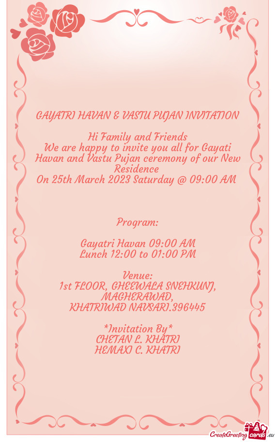 GAYATRI HAVAN & VASTU PUJAN INVITATION