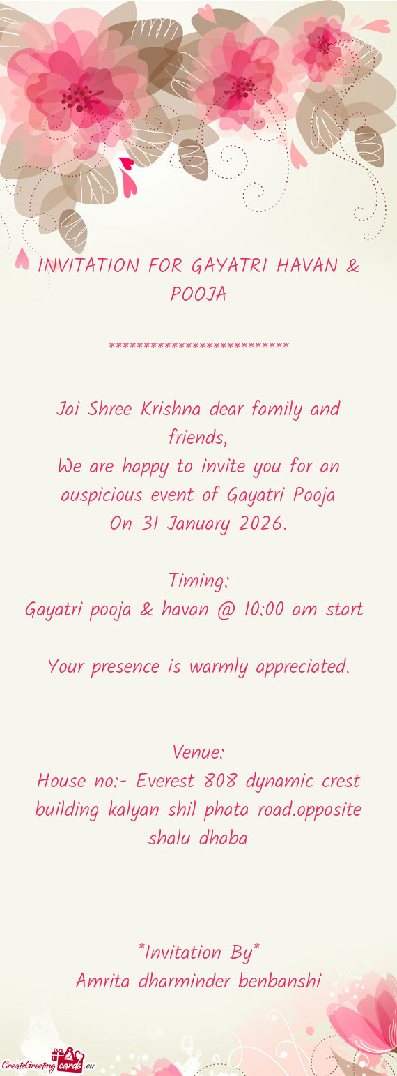 Gayatri pooja & havan @ 10:00 am start