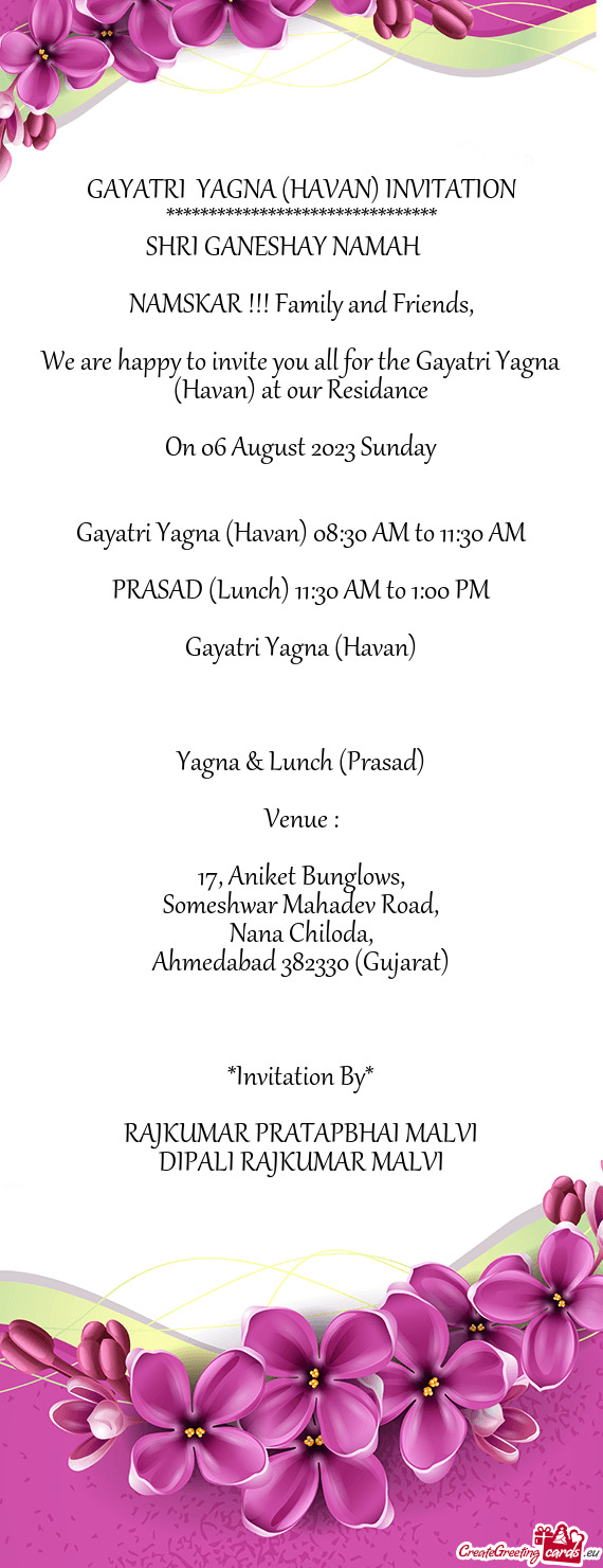 GAYATRI YAGNA (HAVAN) INVITATION