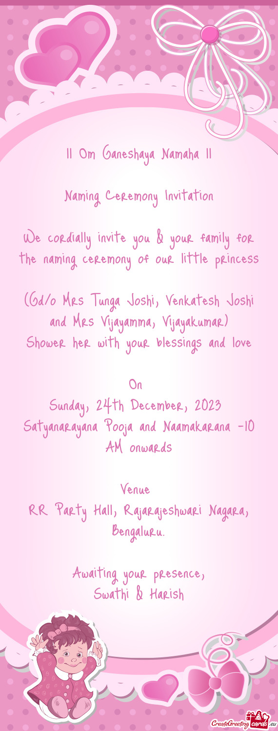 (Gd/o Mrs Tunga Joshi, Venkatesh Joshi and Mrs Vijayamma, Vijayakumar)