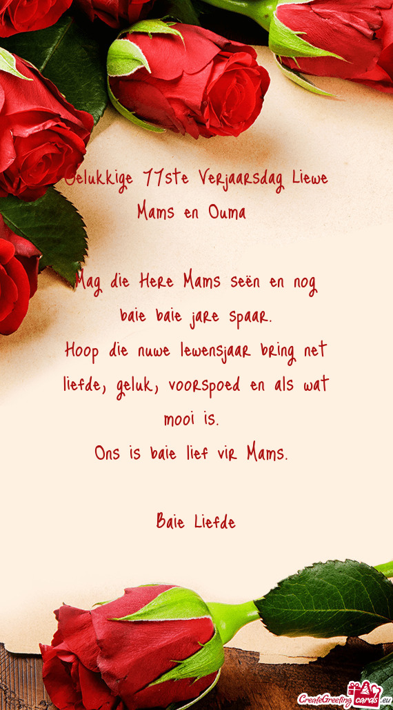 Gelukkige 77ste Verjaarsdag Liewe Mams en Ouma