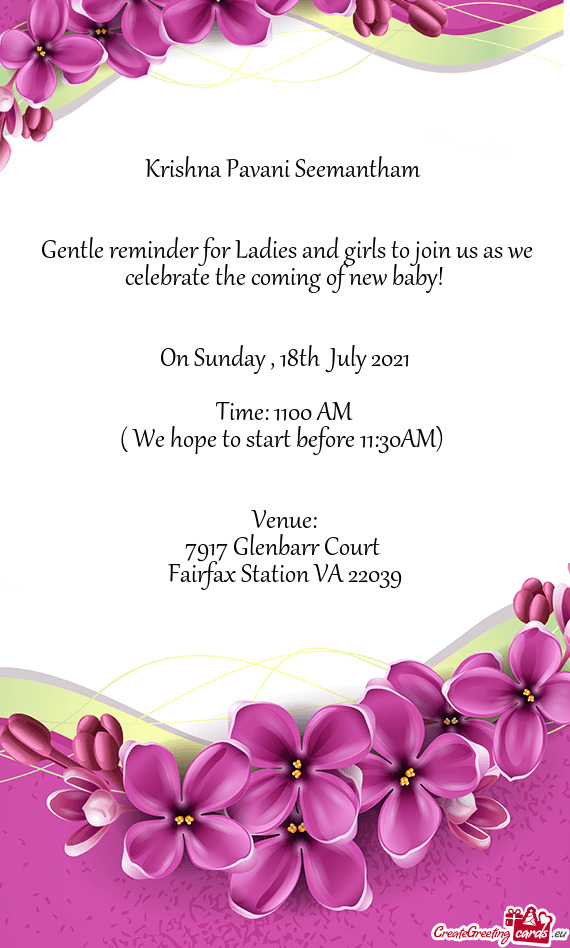 Gentle reminder for Ladies and girls to join us as we celebrate the coming of new baby