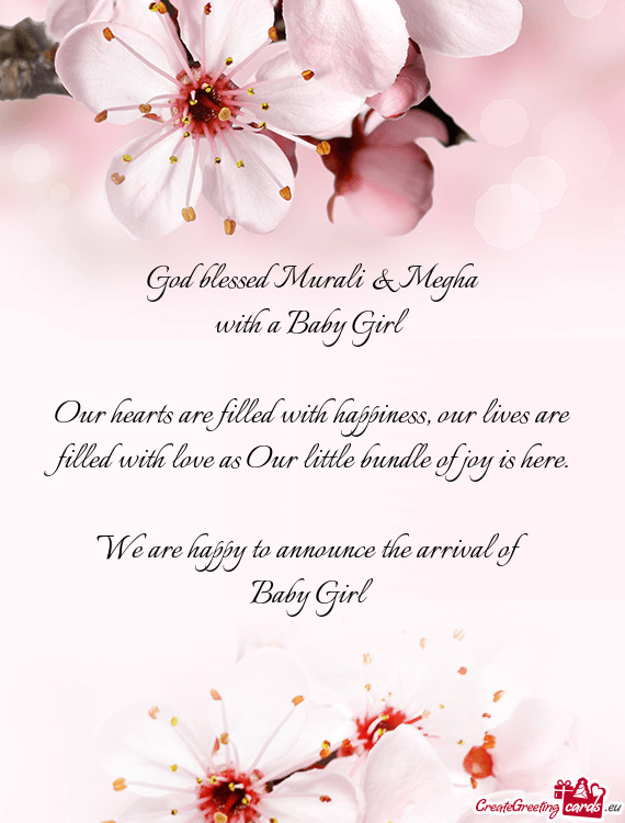 God blessed Murali & Megha  with a Baby Girl    Our hearts