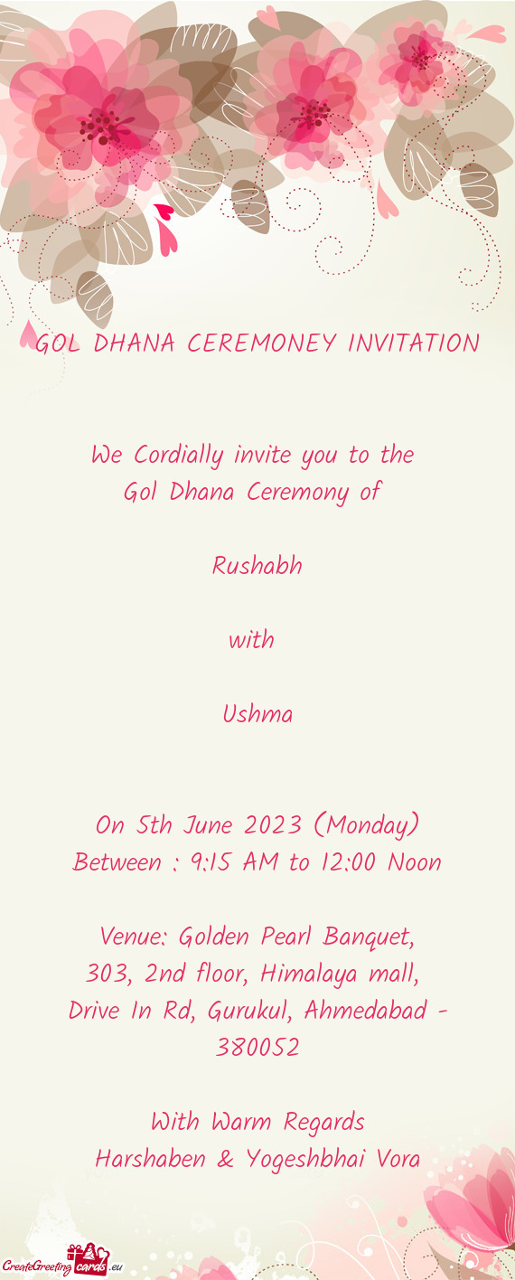 GOL DHANA CEREMONEY INVITATION