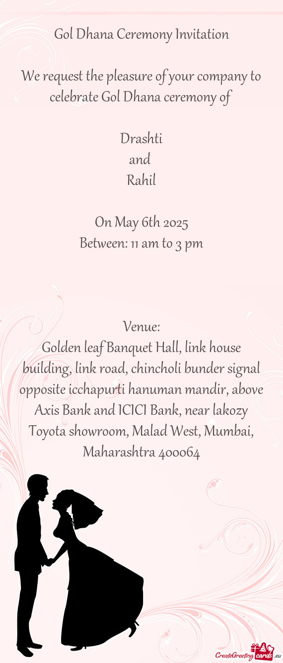 Golden leaf Banquet Hall, link house building, link road, chincholi bunder signal opposite icchapurt