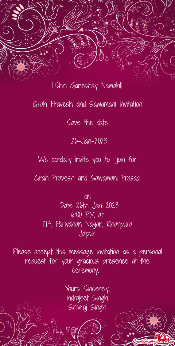 Grah Pravesh and Sawamani Invitation