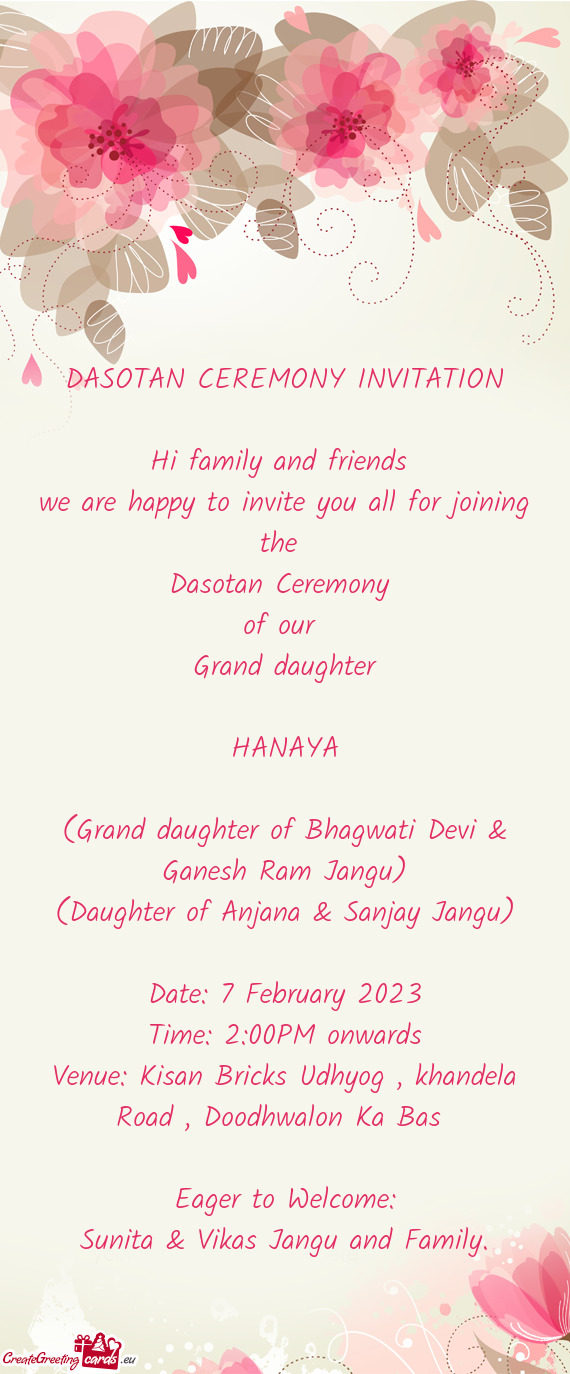 (Grand daughter of Bhagwati Devi & Ganesh Ram Jangu)