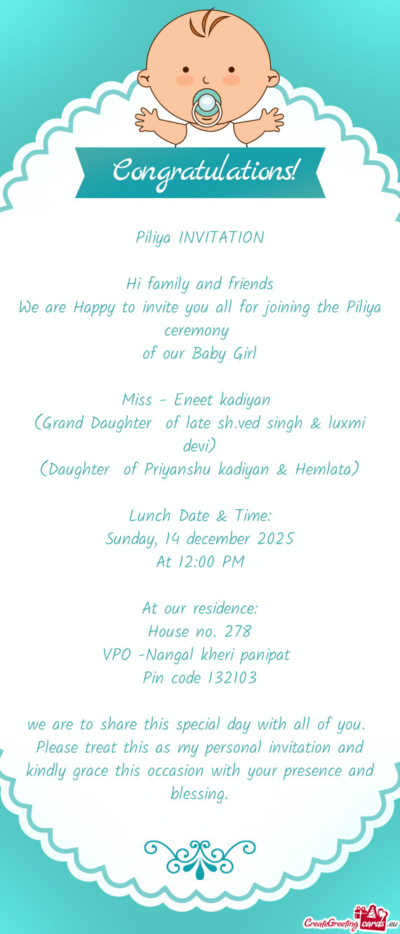 (Grand Daughter of late sh.ved singh & luxmi devi)