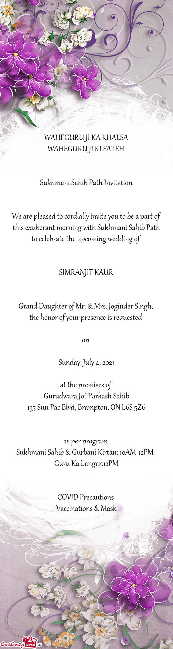 Grand Daughter of Mr. & Mrs. Joginder Singh