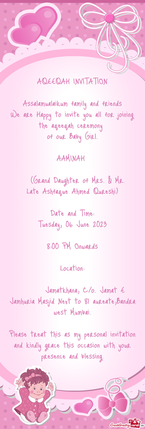 (Grand Daughter of Mrs. & Mr. Late Ashfaque Ahmed Qureshi)