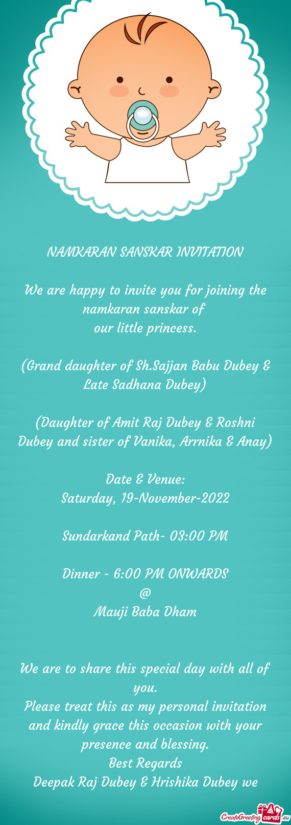 (Grand daughter of Sh.Sajjan Babu Dubey & Late Sadhana Dubey)