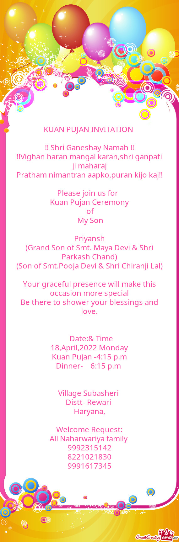 (Grand Son of Smt. Maya Devi & Shri Parkash Chand)
