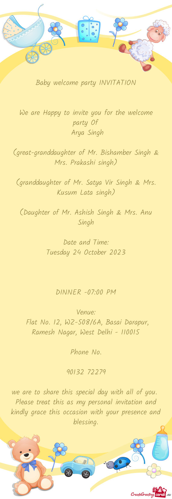 (granddaughter of Mr. Satya Vir Singh & Mrs. Kusum Lata singh)