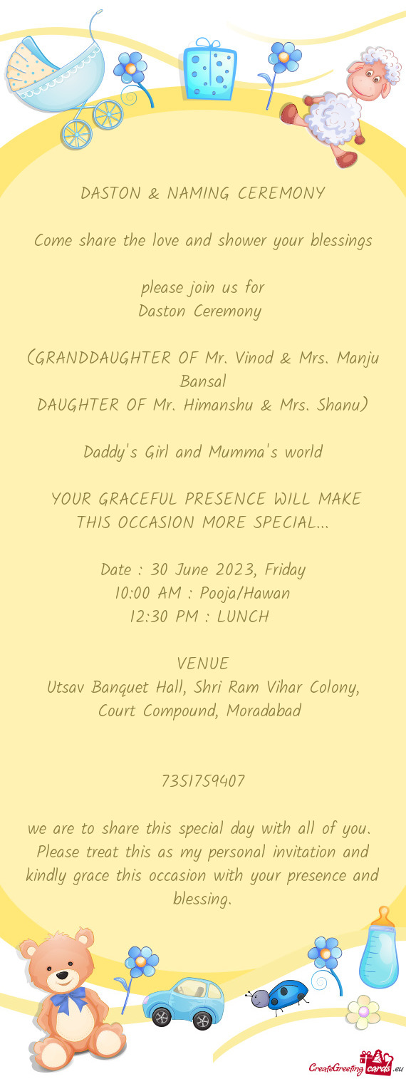 (GRANDDAUGHTER OF Mr. Vinod & Mrs. Manju Bansal