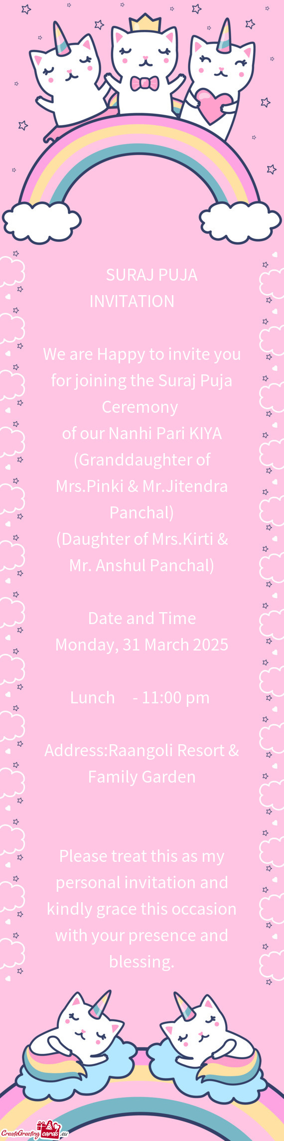 (Granddaughter of Mrs.Pinki & Mr.Jitendra Panchal)