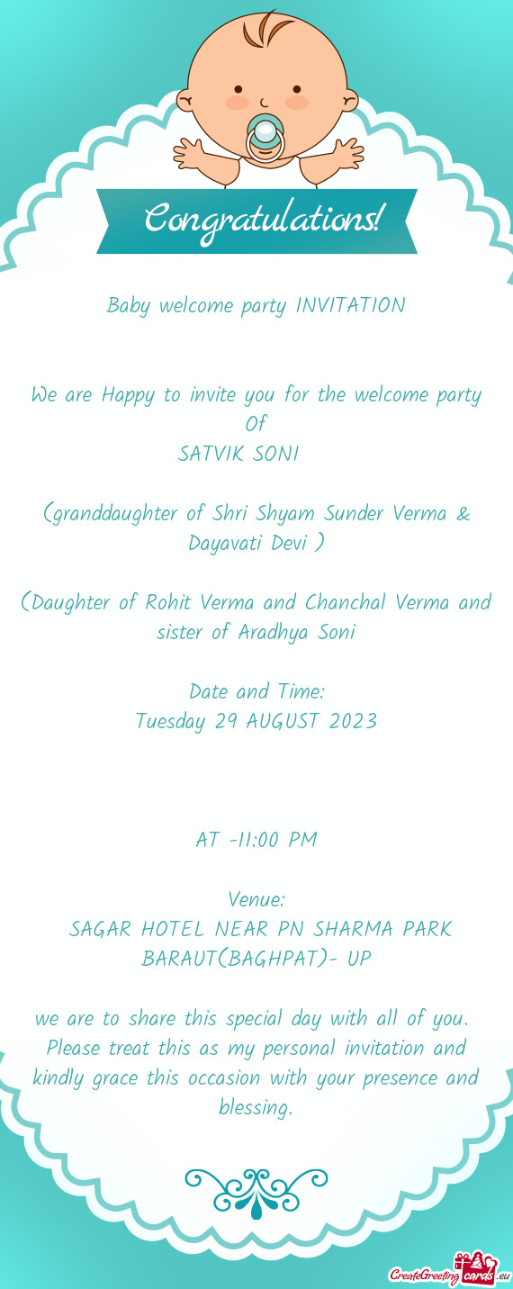 (granddaughter of Shri Shyam Sunder Verma & Dayavati Devi )