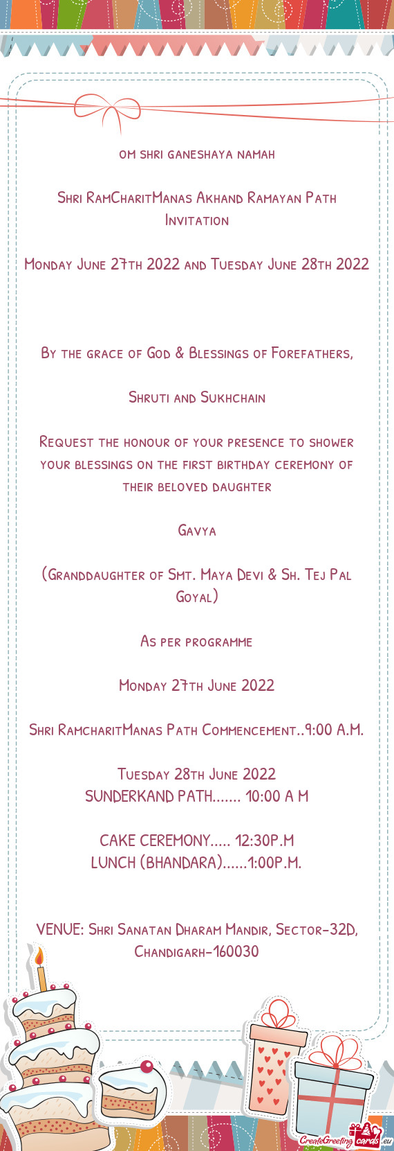 (Granddaughter of Smt. Maya Devi & Sh. Tej Pal Goyal)