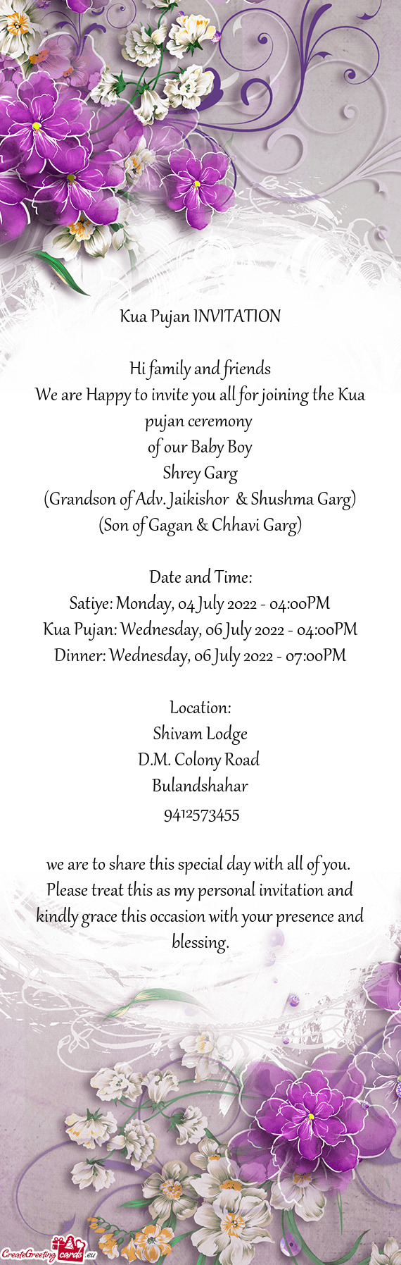 (Grandson of Adv. Jaikishor & Shushma Garg)