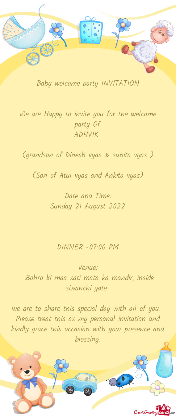 (grandson of Dinesh vyas & sunita vyas )