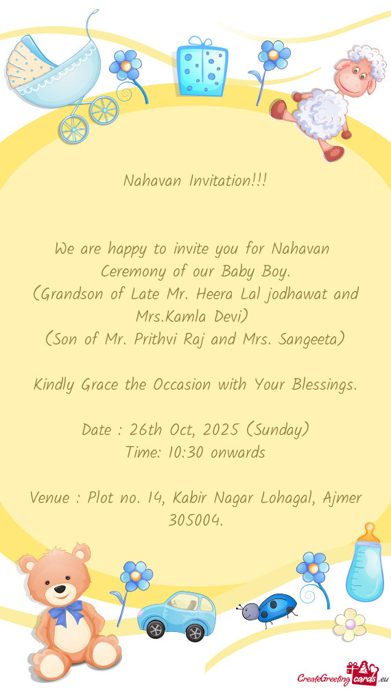 (Grandson of Late Mr. Heera Lal jodhawat and Mrs.Kamla Devi)