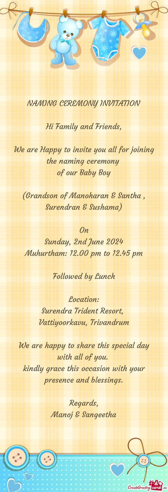 (Grandson of Manoharan & Santha , Surendran & Sushama)
