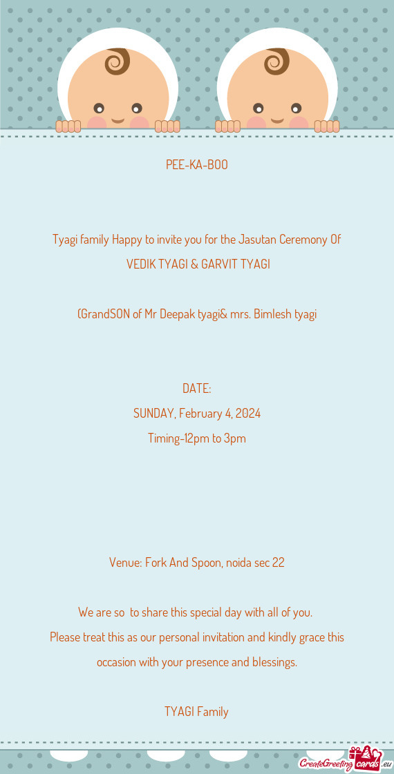 (GrandSON of Mr Deepak tyagi& mrs. Bimlesh tyagi