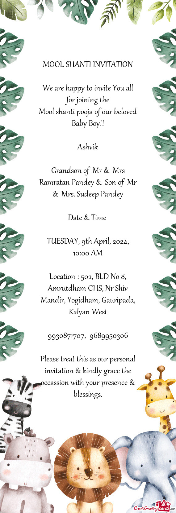 Grandson of Mr & Mrs Ramratan Pandey & Son of Mr & Mrs. Sudeep Pandey