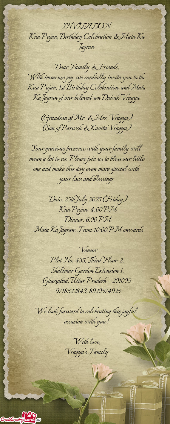 (Grandson of Mr. & Mrs. Vragya)