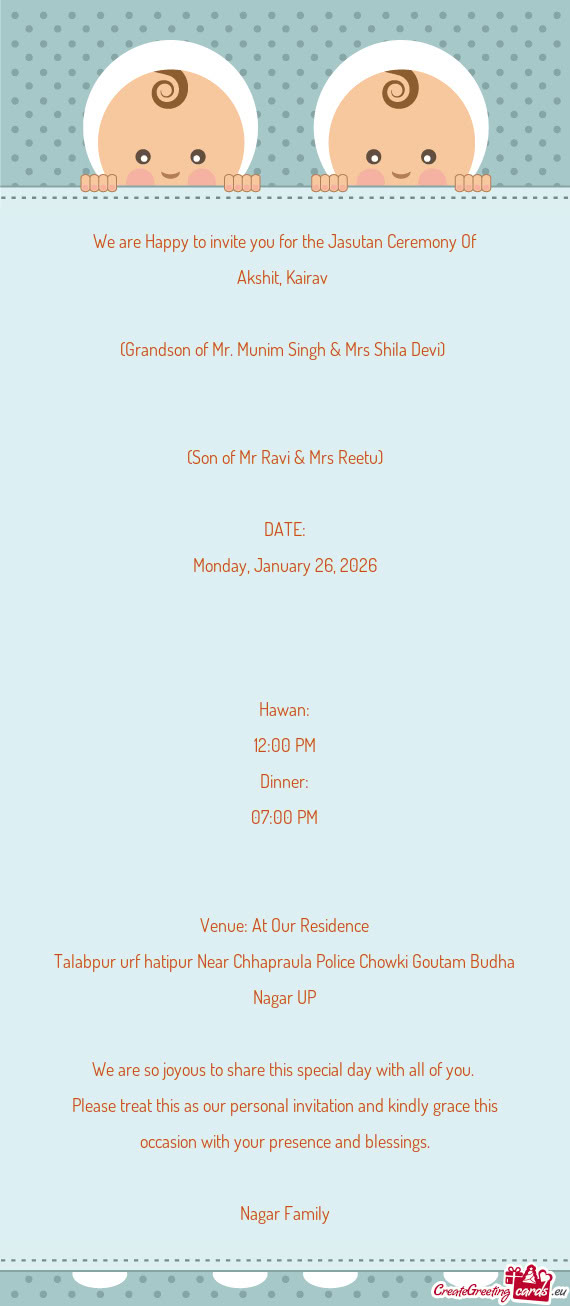 (Grandson of Mr. Munim Singh & Mrs Shila Devi)