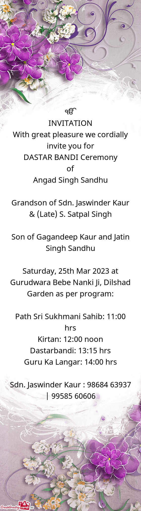 Grandson of Sdn. Jaswinder Kaur & (Late) S. Satpal Singh
