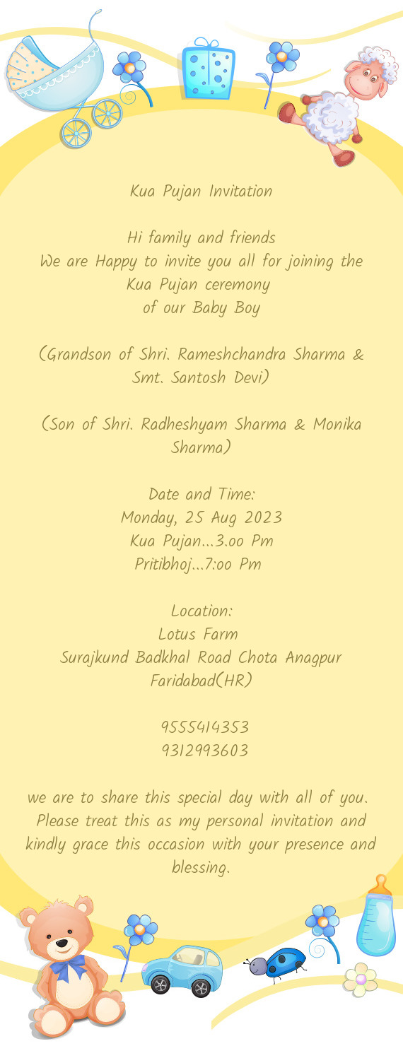 (Grandson of Shri. Rameshchandra Sharma & Smt. Santosh Devi)
