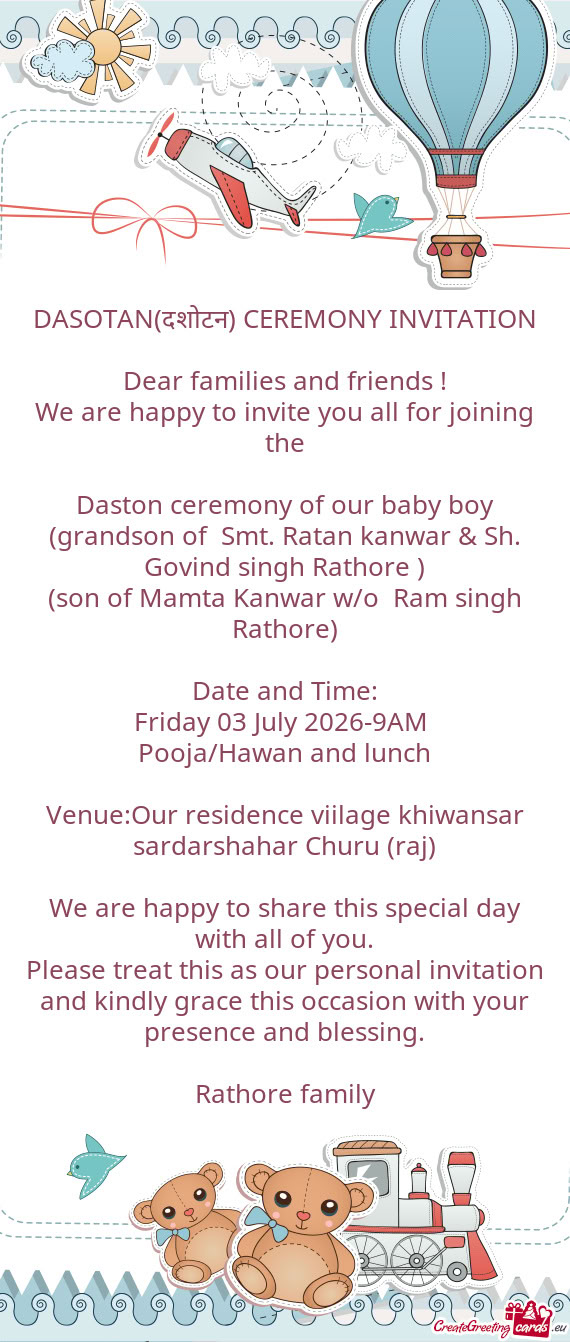(grandson of Smt. Ratan kanwar & Sh. Govind singh Rathore )