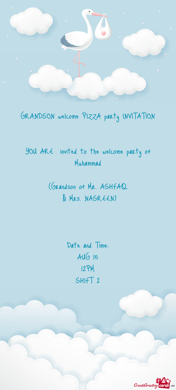 GRANDSON welcome PIZZA party INVITATION