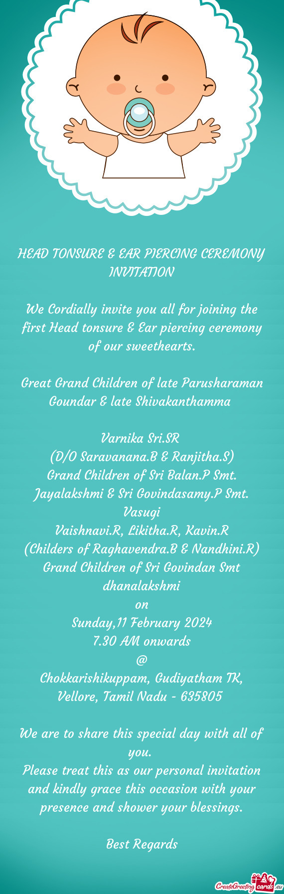 Great Grand Children of late Parusharaman Goundar & late Shivakanthamma