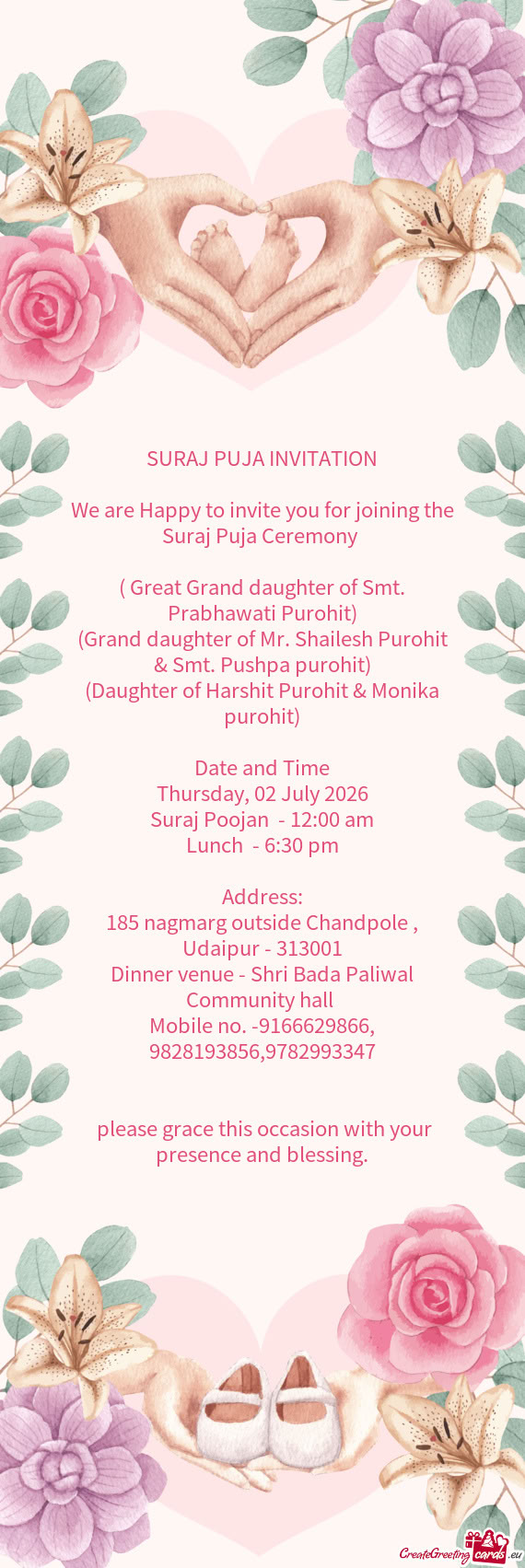 ( Great Grand daughter of Smt. Prabhawati Purohit)