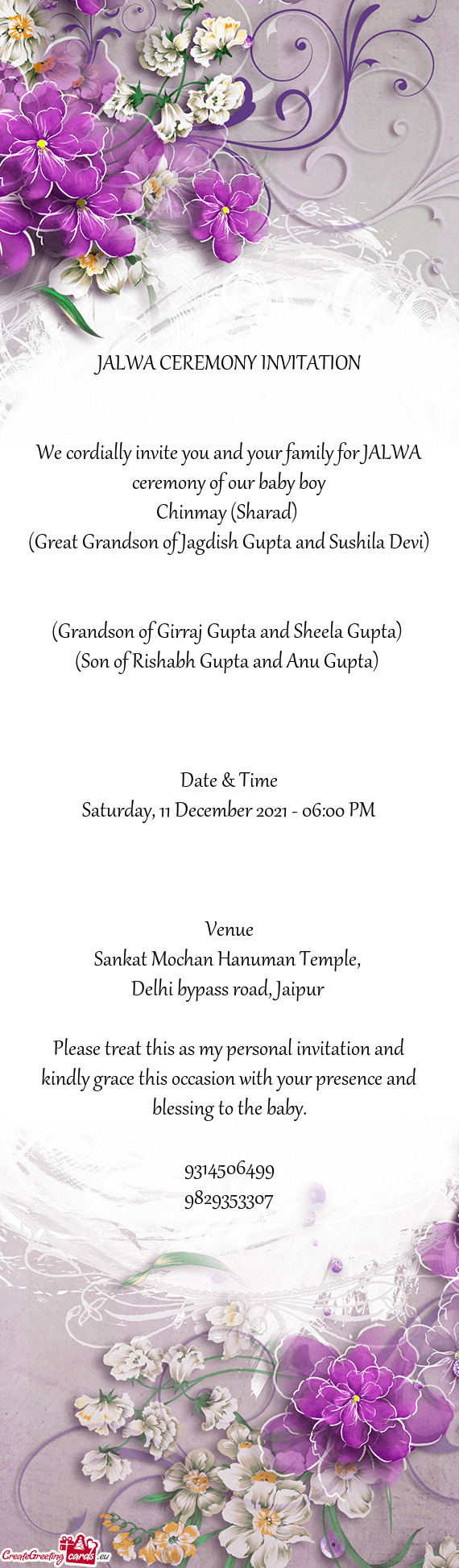 (Great Grandson of Jagdish Gupta and Sushila Devi)