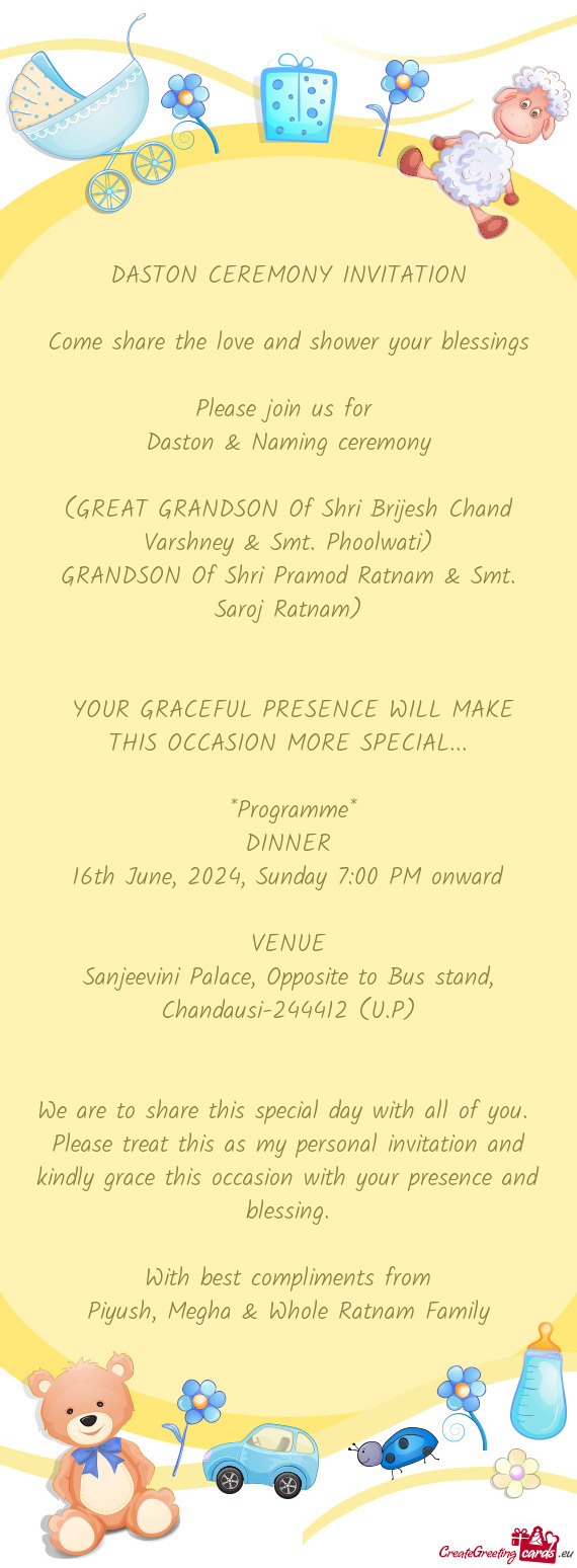 (GREAT GRANDSON Of Shri Brijesh Chand Varshney & Smt. Phoolwati)