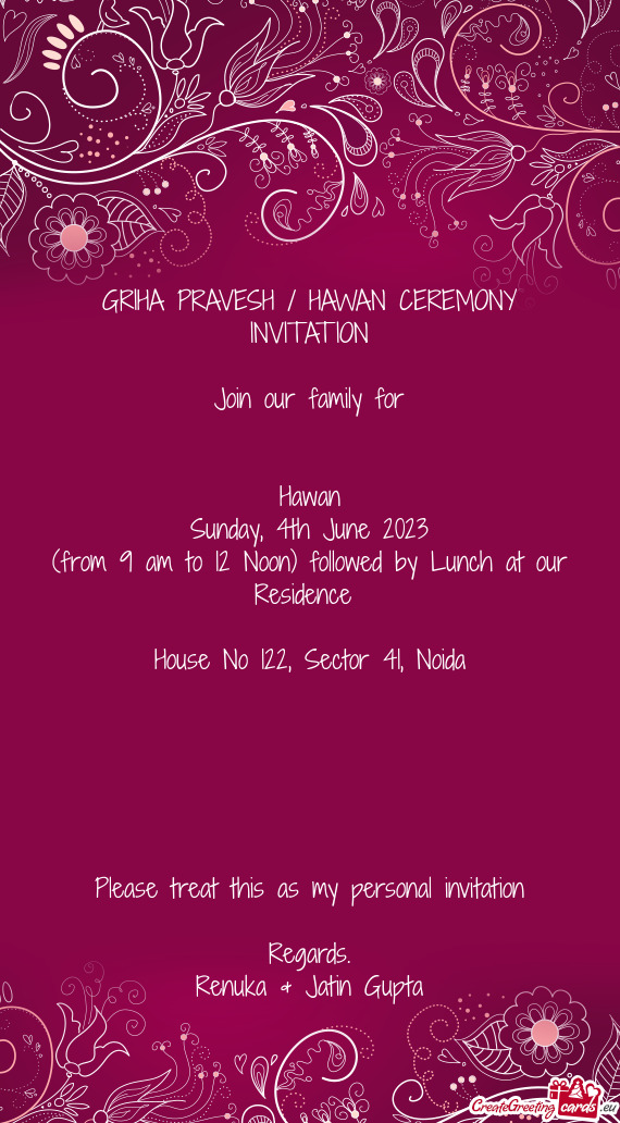 GRIHA PRAVESH / HAWAN CEREMONY INVITATION