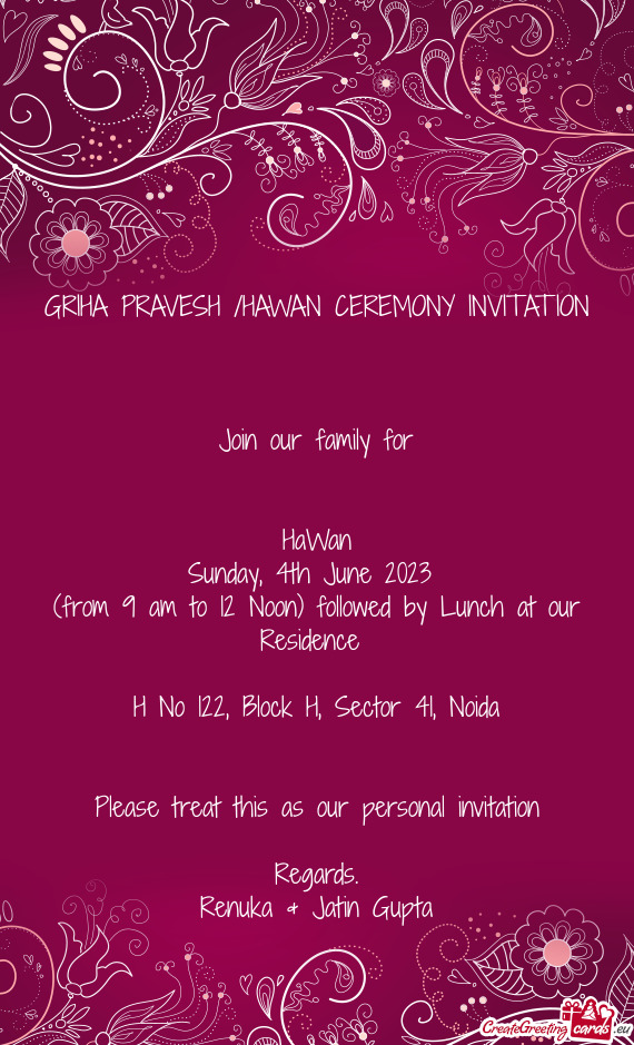GRIHA PRAVESH /HAWAN CEREMONY INVITATION